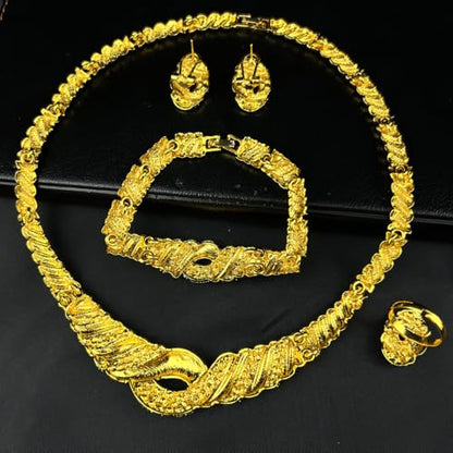 Fashion Crystal Jewelry Set For Women 18 K Gold Plated Jewelry Wedding Bride Dubai Gold Necklace Earrings Bracelet Ring 4 Pieces Set - color: S-708