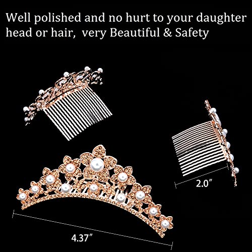 ANBALA Small Tiara Crown with Hair Comb, 3 Pack Mini Tiara Crown Crystal Hair Accessories Hair Styling (Gold+Gold Crystal) - color: Rose Gold + Champagne