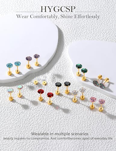 20G G23 Implant Grade Titanium Flat Back Stud Earrings for Women Men, Gold/White Gold Plated Tragus Labret Cartilage Helix F136 Piercing Jewelry for Sensitive Ears, with 4-6mm Cubic Zirconia - color: 2Pairs-20G-Silver-white-Stud Earring Sets