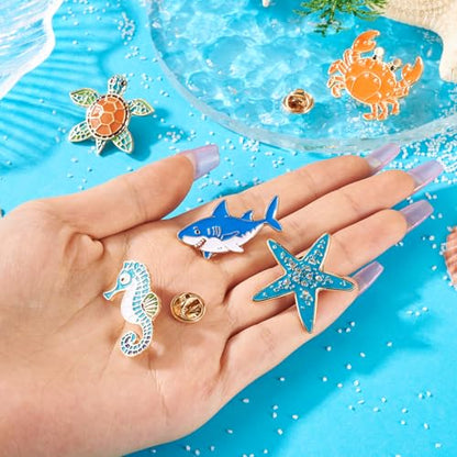 Pandahall 5Pcs Ocean Animal Cute Alloy Enamel Brooches Cartoon Marine Life Badges Turtle Whale Lapel Pins Brooch for DIY Clothes Backpack Hats Craft