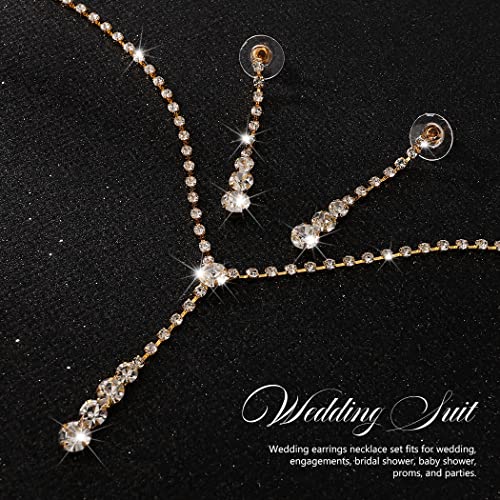 Yean Silver Bridal Jewelry Set Rhinestone Wedding Necklace and Earring Set Prom Jewelry for Women and Bride - color: Gold