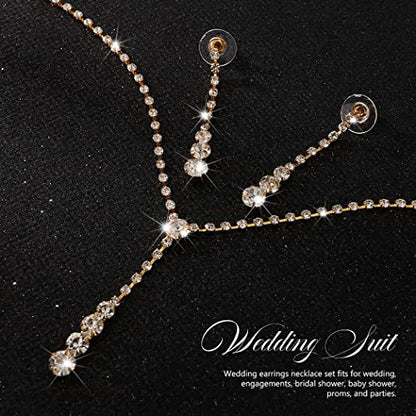 Yean Silver Bridal Jewelry Set Rhinestone Wedding Necklace and Earring Set Prom Jewelry for Women and Bride - color: Gold