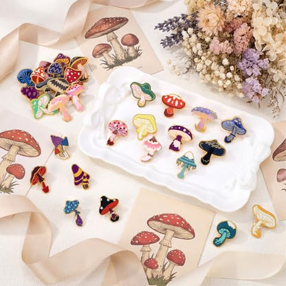 30/60 Pcs Cute Enamel Pins Bulk Plant Flower Animal Halloween Gothic Fall Pumpkin Cartoon Lapel Pin Brooches Jewelry Gift for Backpack Clothes Hats Accessories - style: Mushroom