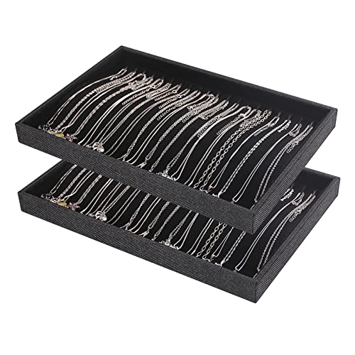 Julysky 2 Pcs/set Stackable Jewelry Organizer Trays，Necklace Tray+Necklace Tray, Jewelry Displays for Selling,Black - size: Necklace Tray + Necklace Tray