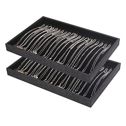 Julysky 2 Pcs/set Stackable Jewelry Organizer Trays，Necklace Tray+Necklace Tray, Jewelry Displays for Selling,Black - size: Necklace Tray + Necklace Tray