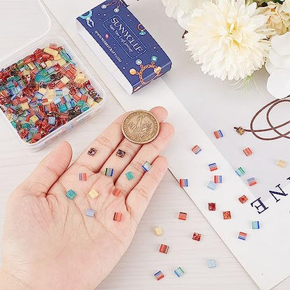 SUNNYCLUE 1 Box 320Pcs 8 Style 5 * 5mm Tila Beads Flat Square 2-Hole Glass Seed Opaque Spacer Loose Beads for Multi-Strand Jewelry Making DIY Craft Bracelet Necklace Earrings Embroidery - color: 320pcs 8 Styles Antique Style Glass Beads