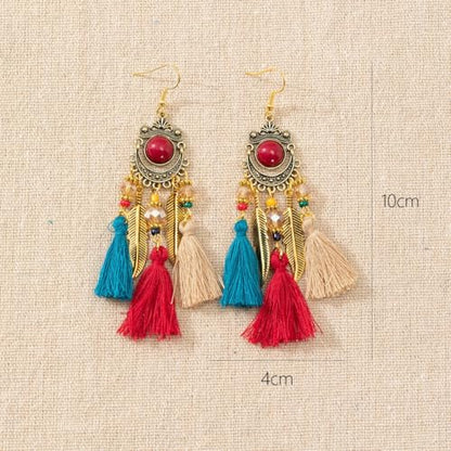 Crystal Beaded Tassel Earring Long Beaded Dangle Earring Fringe Hook Earring for Women Wedding