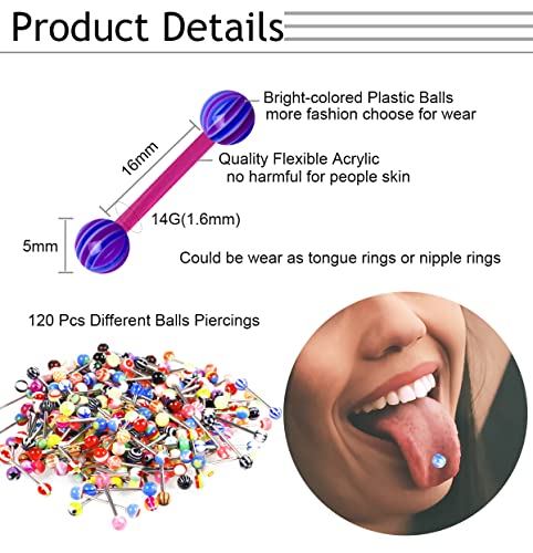 30-200Pcs 14G Surgical Steel Tongue Rings for Women Stainless Steel Nipple Rings Barbell Body Piercing - color: E: 200pcs