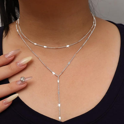 1PC Bohemian Y-shaped Long Necklace Women Fashion Layering Vacation Leisure Beach Necklace Party Jewelry Accessory - color: Silver