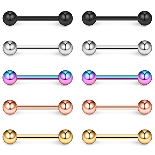 316L Stainless Steel Nipple Shield Barbell Ring Bar Body Piercing 14G - style: Mix Color(10pcs)-12mm