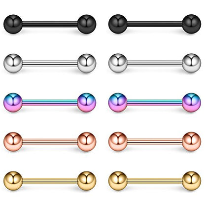 316L Stainless Steel Nipple Shield Barbell Ring Bar Body Piercing 14G - style: Mix Color(10pcs)-12mm