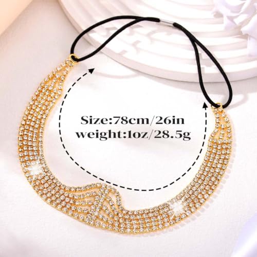 Gold Bridal Head Chain for Women Crystal Headpiece Elastic Layered Wedding Flapper Forehead Jewelry - color: Gold