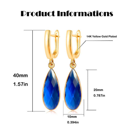 Geometric 14K Gold Crystal Stone Quartz Gemstone Leverback U Hoop Drop Dangle Earrings Jewelry for Women - color: C08