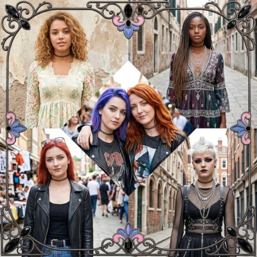Sibba 9Pcs Tattoo Choker Necklace, Bracelet & Ring Set, 90s Gothic Choker Black Stretch Grunge Necklace for Women Aesthetic Jewelry Clothes Accessories