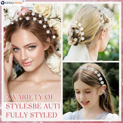 60 Pcs 7 Styles Silver Bridal Wedding Hair Pins, YINGFENG Flower Hair Clips for Women, U Shaped Crystal Pearl Hair Clips, Suitable for Brides, Bridesmaids, Women's Wedding Hair Accessories