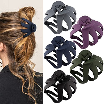 ATODEN Large Octopus Matte Jumbo Hair Clips for Thick Hair - 5 Pieces 3.15" Cute Giant Jaw Clips for Women - color: black, blue, purple, green, grey