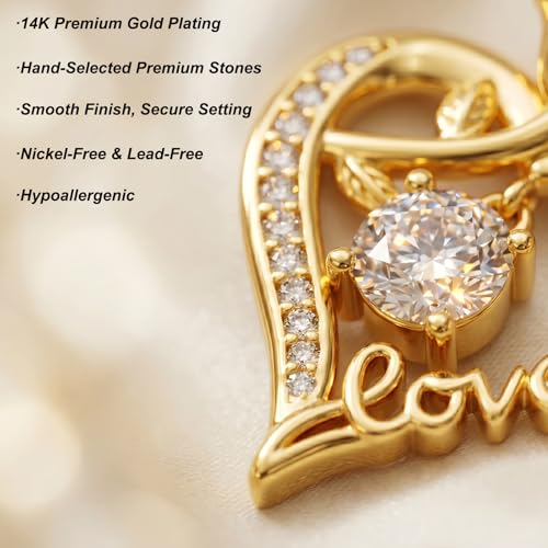 KQ&TTENG Heart Necklaces for Women 14K Gold Plating Hearts Necklace CZ Romantic Rose Pendant Mothers Day Anniversary Birthday Gift for Wife Mom Her - style: 15-Rose LOVE Necklace