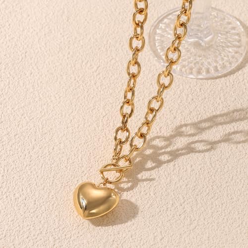 Freekiss Layered Necklace Set for Women Stackable | Herringbone Snake Cuban Rope Chain, Dainty Choker, Layered Stackable, Non Tarnish, Hypoallergenic, Adjustable 14-18.5" - color: Gold, style: Heart Paperclip OT-GD