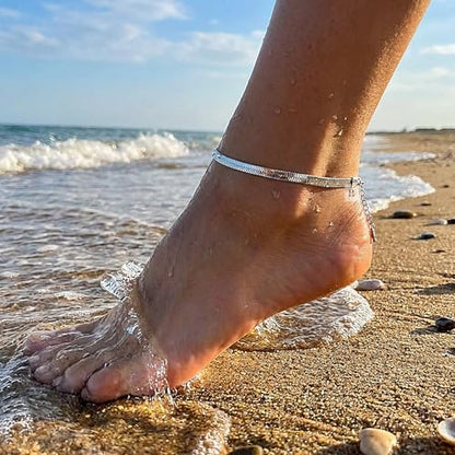 Stainless Steel Chain Ankle Bracelet for Women Adjustable Waterproof Anklet - color: Silver / 6mm Herringbone