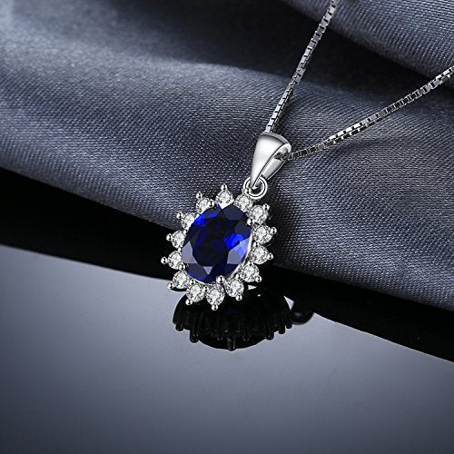 JewelryPalace Princess Diana Kate Middleton Natural Amethyst Citrine Garnet Peridot Topaz Created Ruby Sapphire Simulated Emerald Pendant Necklace for Women, 925 Sterling Silver Gemstone Jewelry Set - color: A-Sterling Silver-sapphire