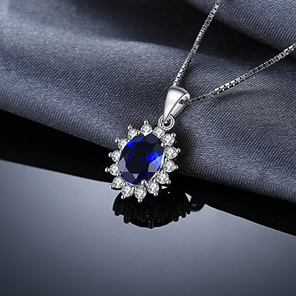 JewelryPalace Princess Diana Kate Middleton Natural Amethyst Citrine Garnet Peridot Topaz Created Ruby Sapphire Simulated Emerald Pendant Necklace for Women, 925 Sterling Silver Gemstone Jewelry Set - color: A-Sterling Silver-sapphire