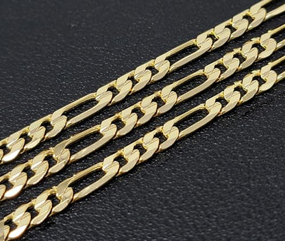 Gold Electroplated Anklet, Made in Korea - style: Concave Figaro Chain