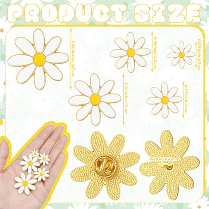 Liliaafar 40 Pcs Daisy Flower Pin for Women Daisy Enamel Lapel Pin White Collar Brooch for Coat Hat Clothes Bags Sweater Accessories