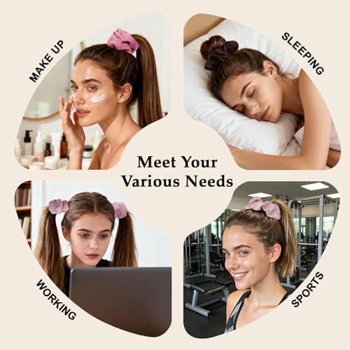 Satin Scrunchies for Women – 8PCS Blush & Brown Silk Hair Ties Set – No Crease, Frizz-Free, Gentle Elastic Hair Bands, Soft & Stylish Everyday Hair Accessories Gifts - color: Large-Blusher
