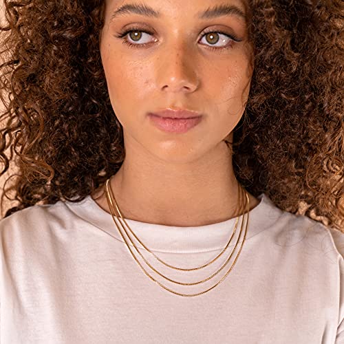 PAVOI 14K Gold Plated Dainty Layering Necklaces for Women | Snake Chain, Curb Link, Paperclip Layered Chains | Trendy Layering Necklace - style: Box