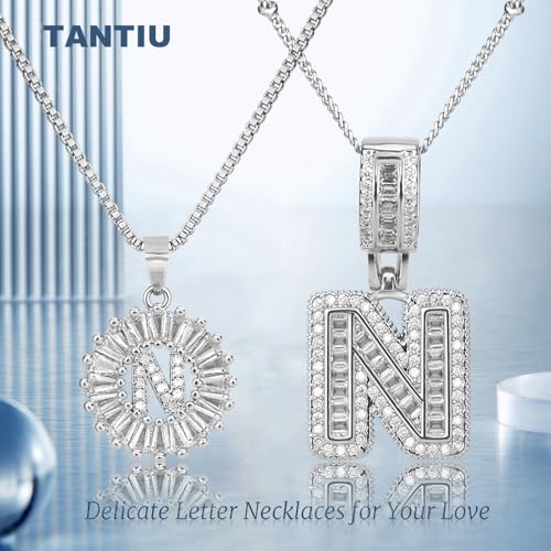 14K Gold Plated Alphabet Necklace Cubic Zirconia Letter Pendant, Personalized Name Jewelry Gift for Women, Customizable A-Z, Birthday/Mothers Day Gifts for Womens - color: White Gold, style: Style-N