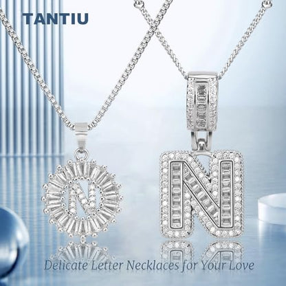 14K Gold Plated Alphabet Necklace Cubic Zirconia Letter Pendant, Personalized Name Jewelry Gift for Women, Customizable A-Z, Birthday/Mothers Day Gifts for Womens - color: White Gold, style: Style-N
