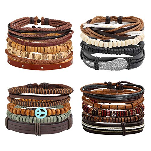 6-12PCS Braided Faux Leather Bracelet Punk Cuff Wrap Bracelets for Men Women Adjustable - color: H:18pcs