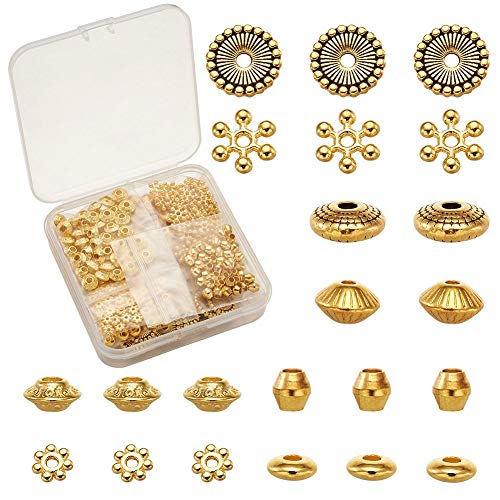 Craftdady Tibetan Antique Golden Spacer Beads with Cotainer Box(8 Styles, 320Pcs) - color: 8 Styles, 320Pcs, Golden