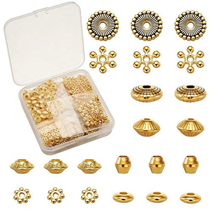 Craftdady Tibetan Antique Golden Spacer Beads with Cotainer Box(8 Styles, 320Pcs) - color: 8 Styles, 320Pcs, Golden
