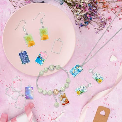 Oubaka 50pcs Open Bezels for Resin,Rectangle Hollow Bezel Pendants Open Frame Pendant Open Back Bezel Pendant Resin Craft Bezels for Earrings,Necklace,Bracelet,Pressed Flower,DIY Craft(White K) - color: White K;Rectangle;Style B