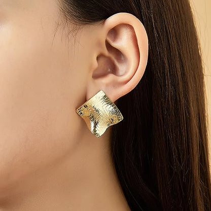 Gold Stud Earrings for Women, Trendy Geometric 14K Gold Plated CZ Crystal Stud Lightweight Hypoallergenic Jewelry for Her - color: Irregular Square
