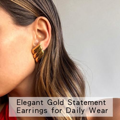 Geometric Rectangle Gold Plated Stud Earrings Irregular Hammered Chunky Statement Square Earrings for Women Trendy - color: Gold Wings