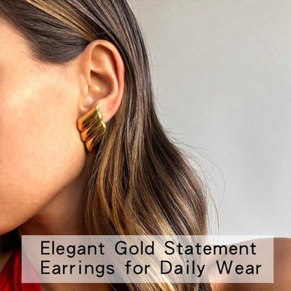 Geometric Rectangle Gold Plated Stud Earrings Irregular Hammered Chunky Statement Square Earrings for Women Trendy - color: Gold Wings