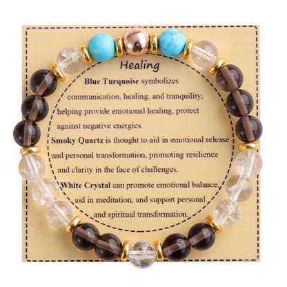 KSQS Healing Stone Bead Bracelet for Women, Natural Gemstones Balance Protection Bracelet, Spiritual Crystal Beads Bracelet Anxiety Relief with Meaning Card - color: Healing