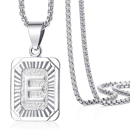 Trendsmax Initial Letter Pendant Necklace Mens Womens Capital Letter White Gold Plated A Z Stainless Steel Box Chain 22inch - style: E