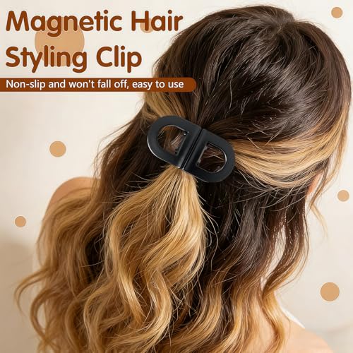 2PCS Magnetic Hair Clips for Women, Black 2-in-1 Quick Snap Hair Clips, Strong Hold No Slip Seamless Hair Clips, Creaseless Non-Dent Hair Styling To·ols for Thick Thin Hair - color: Style 2