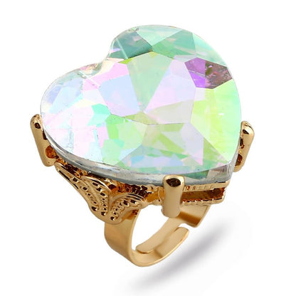 Mnyixsi Fashion Multi Color Big Crystal Heart Ring for Women, Open Adjustable Design Colorful Thick Heart Wedding Statement Ring, Shiny CZ Crystal Love Romantic Engagement Promise Ring Style 6 - color: Style 6