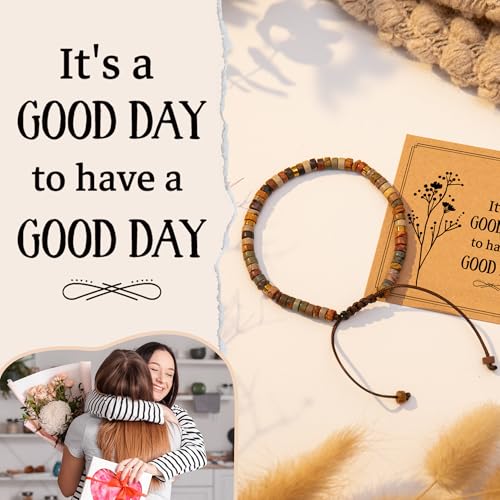 Inspirational Bracelet Gifts for Women, Natural Stone Beaded Bracelets | Thinking of You Get Well Soon Encouragement Healing Bracelets Christmas Day Birthday Gifts for Women Friends Sister - color: A-H JASPER STONE-GOODDAY