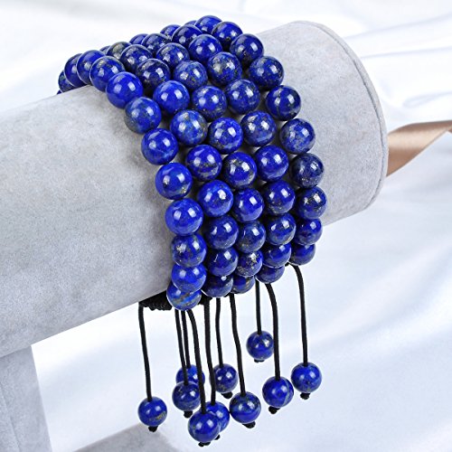 MASSIVE BEADS Natural Healing Power Gemstone Crystal Beads Unisex Adjustable Macrame Bracelets - color: Lapis, size: 6mm