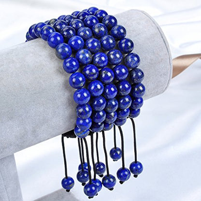MASSIVE BEADS Natural Healing Power Gemstone Crystal Beads Unisex Adjustable Macrame Bracelets - color: Lapis, size: 6mm