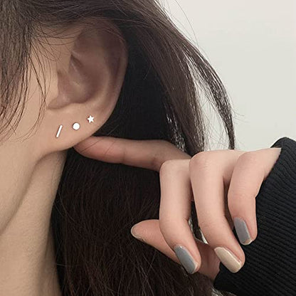 Screw on Earring Backs for Women,Hypoallergenic Surgical Steel Stud Earrings Ball Star Circle Simple Geometric Cartilage Helix Flat Back Piercing Earrings - color: 3pairs,Silver,Star(3-5mm)