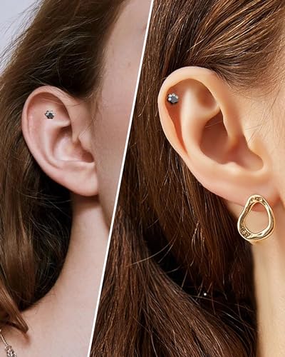 G23 Titanium Cartilage Earring Stud for Helix 16g Flat Back Dog Paw Cartilage Piercing Jewelry Front Top Screw Helix Tragus Earrings - color: Black Paw