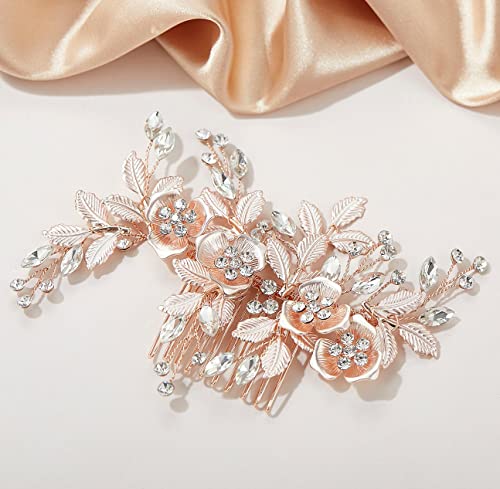 SWEETV Metal Hair Comb, Rhinestone Bridal Hair Clip - Handmade Wedding Hair Accessories for Brides and Bridesmaid, Rose Gold | Metal Handmade Wedding Hair Pieces for Brides, Wedding Hair Accessories Bridal Hair Pieces for Brides Bridesmaid, Rose Gold - co