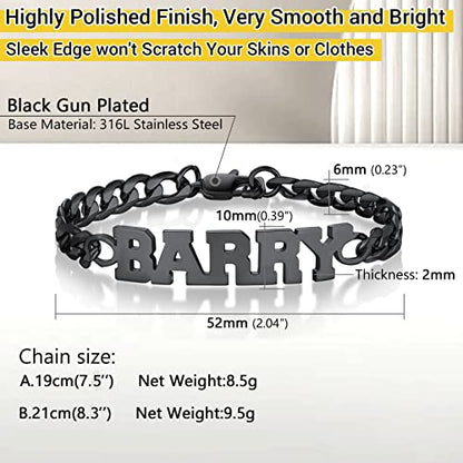 PROSTEEL Bracelets for Men, Figaro/Cuban Mens Bracelet, Silver/Gold/Black | 6/9/13mm Width, 7.5/8.3/9" Length, Stainless Steel Mens Bracelet, Durable & Non Tarnish, Chunky Jewelry with Gift Box - style: H 6mm-Cuban-Black-Custom