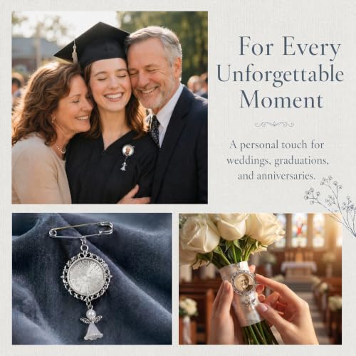 ETZRUNO 6 Sets Memorial Photo Charms for Wedding Bouquet - Blanks Pins Kit with Frame - Custom Picture Pendant for Bridal Bouquet, Funeral, Graduation - Metal Photo Locket Charm